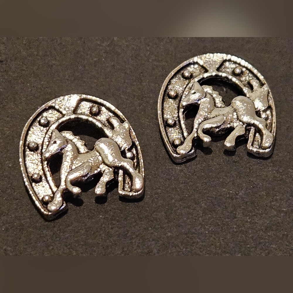 Silver Horse and Horseshoe Earrings